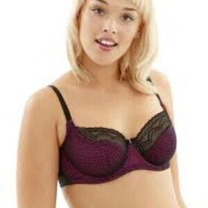 Panache Lingerie Pink and Black Lace Bra Unlined 30DD